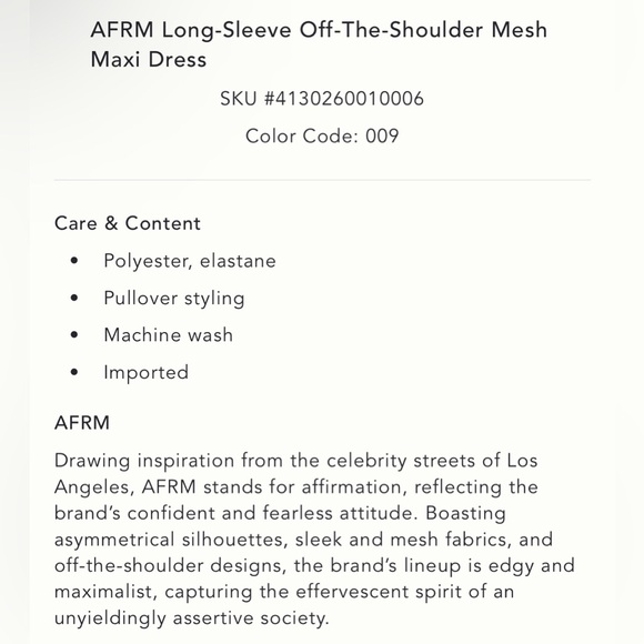 WITH TAGS AFRM LONG SLEEVE OFF THE SHOULDER MESH MAXI DRESS in BLK MOTIF sz S - Picture 10 of 11